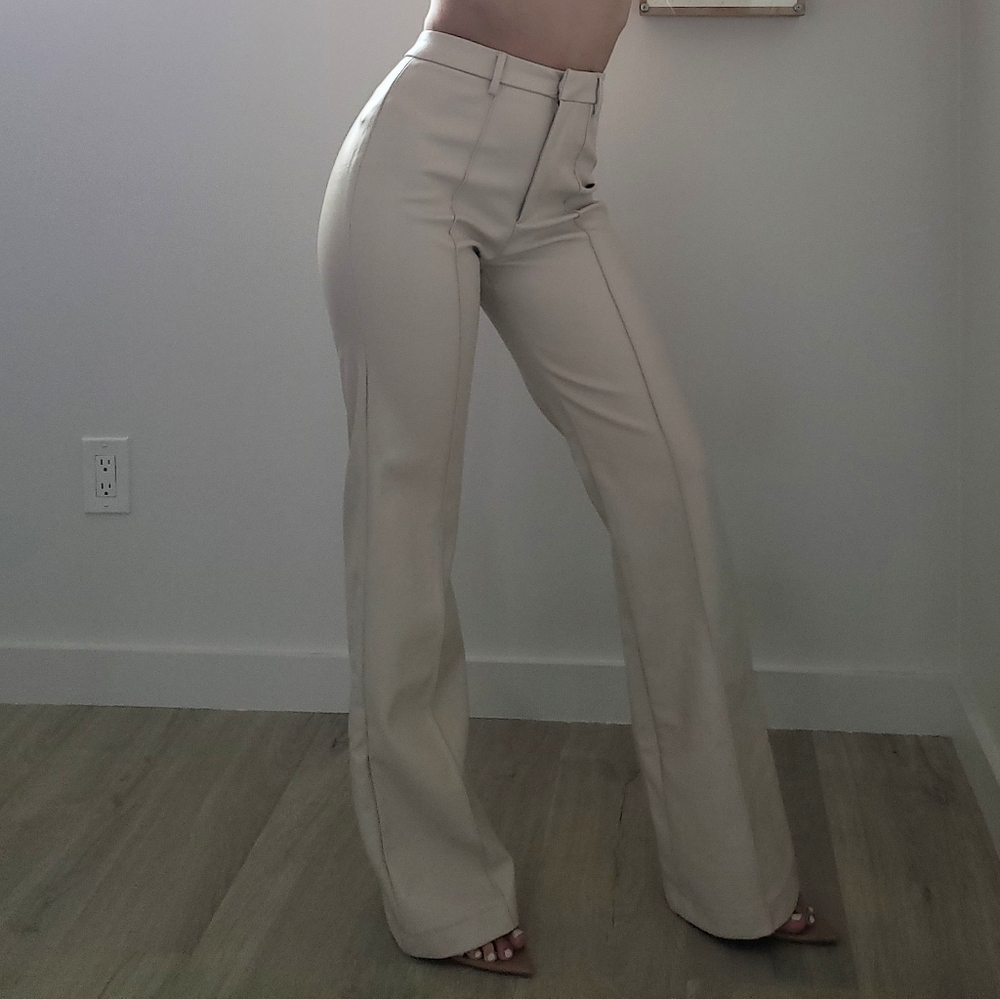 VEGAN LEATHER WIDE KEG TROUSERS